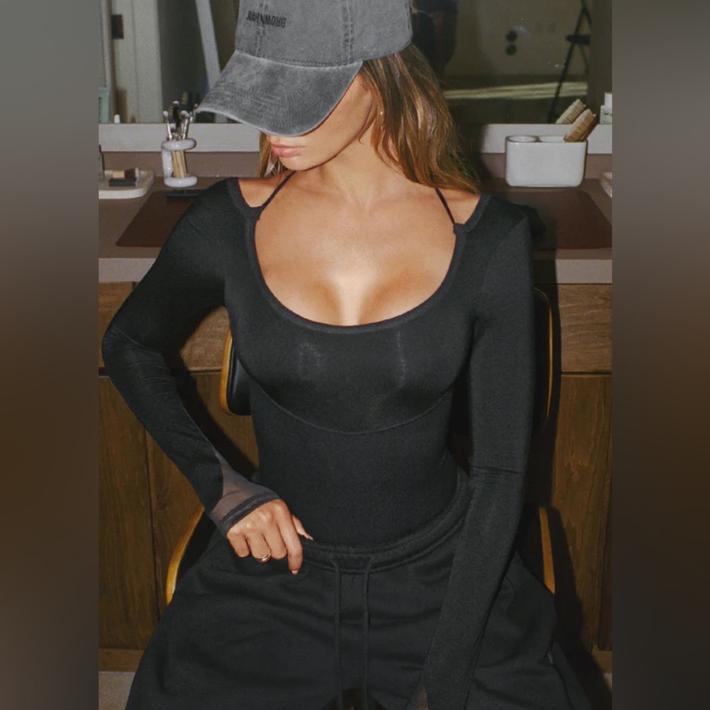 JOAH BROWN Scoop Corset Long Sleeve Black FlexRib | Size M | NIB | Sold Out Soon